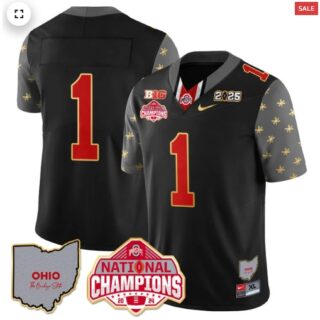 Men's Ohio State Buckeyes 2024 National Champions Limited Gold Jersey N1 Black