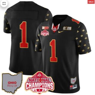 Men's Ohio State Buckeyes 2024 National Champions Limited Gold Jersey N1 Black Limited