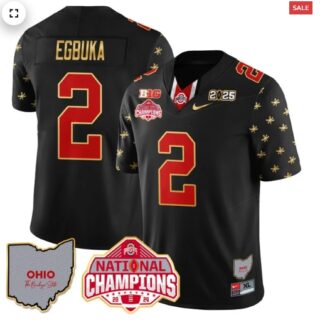 Men's Ohio State Buckeyes 2024 National Champions Limited Gold Jersey N1 Black Limited Emeka Egbuka 2