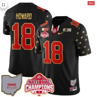 Men's Ohio State Buckeyes 2024 National Champions Limited Gold Jersey N1 Black Limited Will Howard 18