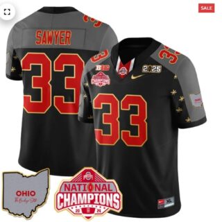 Men's Ohio State Buckeyes 2024 National Champions Limited Gold Jersey N1 Black Special Jack Sawyer 33
