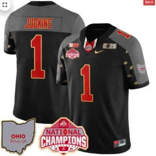 Men's Ohio State Buckeyes 2024 National Champions Limited Gold Jersey N1 Black Special Quinshon Judkins 1