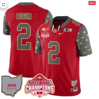 Men's Ohio State Buckeyes 2024 National Champions Limited Gold Jersey N1 Red Emeka Egbuka 2