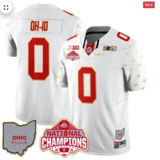 Men's Ohio State Buckeyes 2024 National Champions Limited Gold Jersey N1 White Limited OH-IO 0