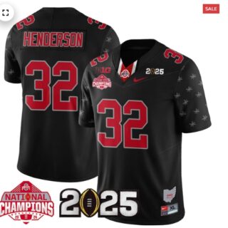 Men's Ohio State Buckeyes 2024 National Champions Limited Jersey N2 Black Limited Treveyon Henderson 32