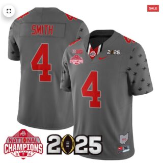 Men's Ohio State Buckeyes 2024 National Champions Limited Jersey N2 Gray Jeremiah Smith 4