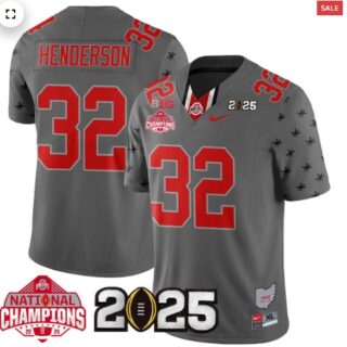 Men's Ohio State Buckeyes 2024 National Champions Limited Jersey N2 Gray Treveyon Henderson 32