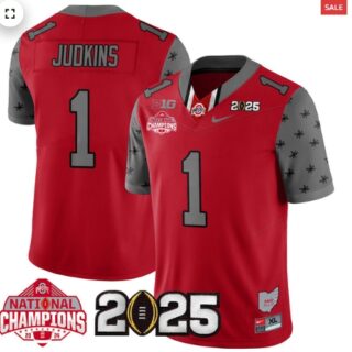 Men's Ohio State Buckeyes 2024 National Champions Limited Jersey N2 Red Quinshon Judkins 1