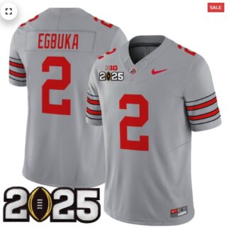 Men's Ohio State Buckeyes 'Heritage Stripe' 2025 CFP Final Patch Vapor Limited Jersey Gray Emeka Egbuka 2