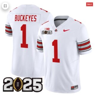 Men's Ohio State Buckeyes 'Heritage Stripe' 2025 CFP Final Patch Vapor Limited Jersey White #1 Buckeyes