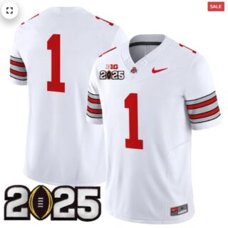 Men's Ohio State Buckeyes 'Heritage Stripe' 2025 CFP Final Patch Vapor Limited Jersey White #1 Team