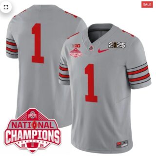 Men's Ohio State Buckeyes 'Heritage Stripe' 2025 CFP Patch National Champions Jersey All GRAY #1 Team