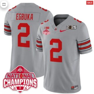 Men's Ohio State Buckeyes 'Heritage Stripe' 2025 CFP Patch National Champions Jersey All GRAY Emeka Egbuka 2