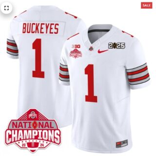 Men's Ohio State Buckeyes 'Heritage Stripe' 2025 CFP Patch National Champions Jersey #1 Buckeyes