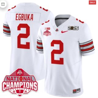 Men's Ohio State Buckeyes 'Heritage Stripe' 2025 CFP Patch National Champions Jersey Emeka Egbuka 2