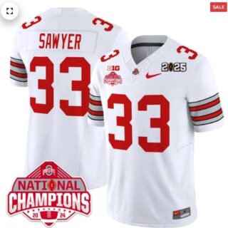 Men's Ohio State Buckeyes 'Heritage Stripe' 2025 CFP Patch National Champions Jersey Jack Sawyer 33