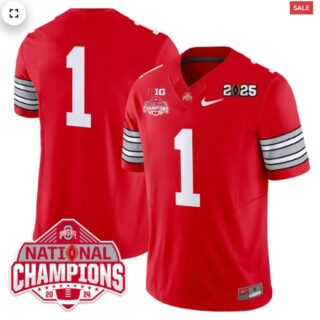Men's Ohio State Buckeyes 'Heritage Stripe' 2025 CFP Patch National Champions Jersey RED #1 Team