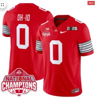 Men's Ohio State Buckeyes 'Heritage Stripe' 2025 CFP Patch National Champions Jersey RED OH-IO 0