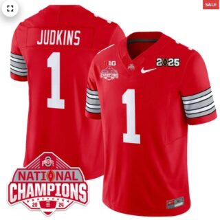 Men's Ohio State Buckeyes 'Heritage Stripe' 2025 CFP Patch National Champions Jersey RED Quinshon Judkins 1