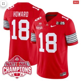 Men's Ohio State Buckeyes 'Heritage Stripe' 2025 CFP Patch National Champions Jersey RED Will Howard 18