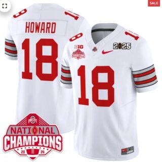 Men's Ohio State Buckeyes 'Heritage Stripe' 2025 CFP Patch National Champions Jersey Will Howard 18