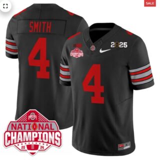 Men's Ohio State Buckeyes 'Heritage Stripe' 2025 CFP Patch National Champions Jersey black Jeremiah Smith 4
