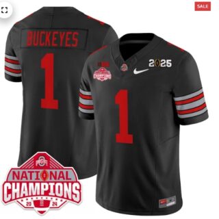 Men's Ohio State Buckeyes 'Heritage Stripe' 2025 CFP Patch National Champions Jersey black Quinshon Judkins 1