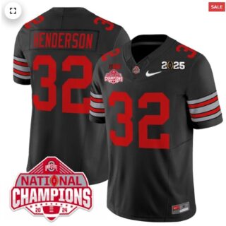 Men's Ohio State Buckeyes 'Heritage Stripe' 2025 CFP Patch National Champions Jersey black Treveyon Henderson 32