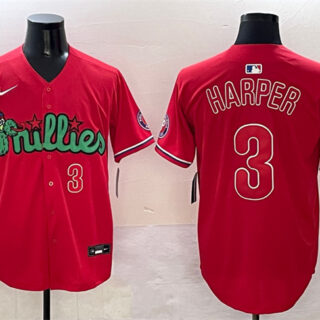 Men's Philadelphia Phillies #3 Bryce Harper Red Phanatic Limited Stitched Jersey