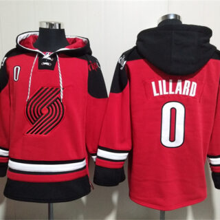 Men's Portland Trail Blazers #0 Damian Lillard Red Lace-Up Pullover Hoodie