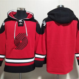 Men's Portland Trail Blazers Blank Red Lace-Up Pullover Hoodie
