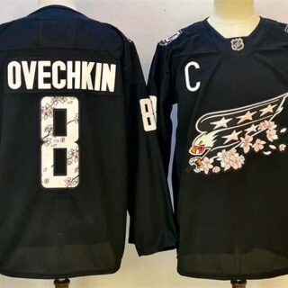 Men's Washington Capitals #8 Alex Ovechkin Black Cherry Blossom With C Patch Stitched Hockey Jersey