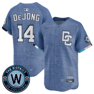 Men's Washington Nationals #14 Paul DeJong Blue 2025 City Connect Limited Stitched Baseball Jersey
