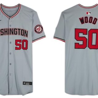Men's Washington Nationals #50 James Wood Gray Limited Stitched Baseball Jersey