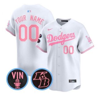 Men's Los Angeles Angels Active Player Custom White Pink With Vin & Kobe Patch Limited Stitched Baseball Jersey