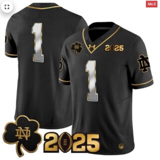Notre Dame Fighting Irish 2025 CFP Final Patch Gold Vapor Limited Jersey Black Limited #1 Team