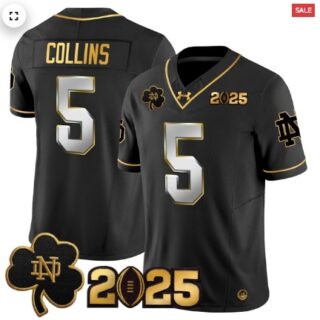 Notre Dame Fighting Irish 2025 CFP Final Patch Gold Vapor Limited Jersey Black Limited Beaux Collins