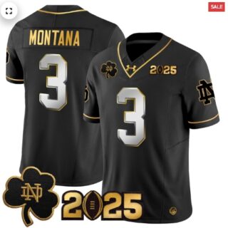 Notre Dame Fighting Irish 2025 CFP Final Patch Gold Vapor Limited Jersey Black Limited Joe Montana