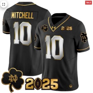 Notre Dame Fighting Irish 2025 CFP Final Patch Gold Vapor Limited Jersey Black Limited Kris Mitchell