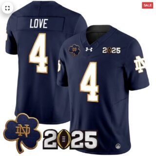 Notre Dame Fighting Irish 2025 CFP Final Patch Vapor Limited Jersey Navy Jeremiyah Love