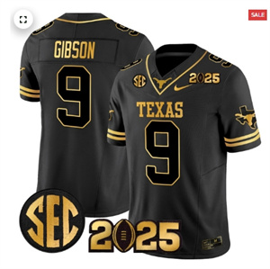 Men's Texas Longhorns 2025 CFP Final Gold Patch Vapor Limited Jersey Black Gold Jerrick Gibson