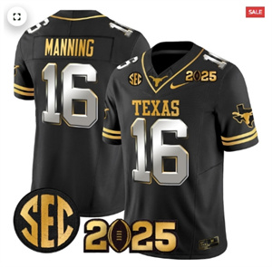 Men's Texas Longhorns 2025 CFP Final Gold Patch Vapor Limited Jersey Black Limited Arch Manning
