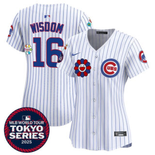 Women's Chicago Cubs #16 Patrick Wisdom White 2025 Tokyo Series Limited Stitched Baseball Jersey(Run Small)
