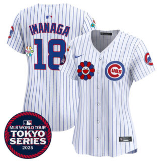 Women's Chicago Cubs #18 Shota Imanaga White 2025 Tokyo Series Limited Stitched Baseball Jersey(Run Small)