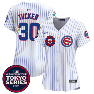 Women's Chicago Cubs #30 Kyle Tucker White 2025 Tokyo Series Limited Stitched Baseball Jersey(Run Small)