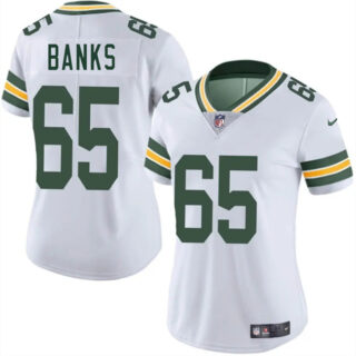 Women's Green Bay Packers #65 Aaron Banks White 2025 Vapor Untouchable Limited Stitched Jersey(Run Small)