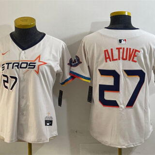 Women's Houston Astros #27 Jose Altuve Cream 2025 City Connect With Texas Patch Limited Stitched Baseball Jersey(Run Small)