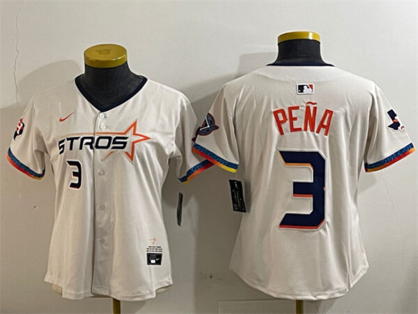 Women's Houston Astros #3 Jeremy Pena Cream 2025 City Connect With Texas Patch Limited Stitched Baseball Jersey(Run Small)