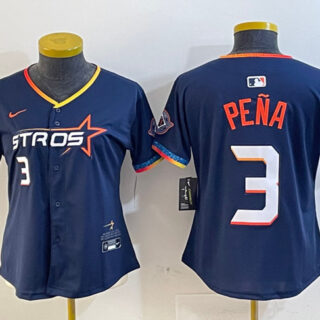 Women's Houston Astros #3 Jeremy Pena Navy 2025 City Connect With Texas Patch Limited Stitched Baseball Jersey(Run Small)
