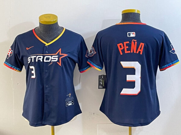 Women's Houston Astros #3 Jeremy Pe?a Navy 2025 City Connect With Texas Patch Limited Stitched Baseball Jersey(Run Small)